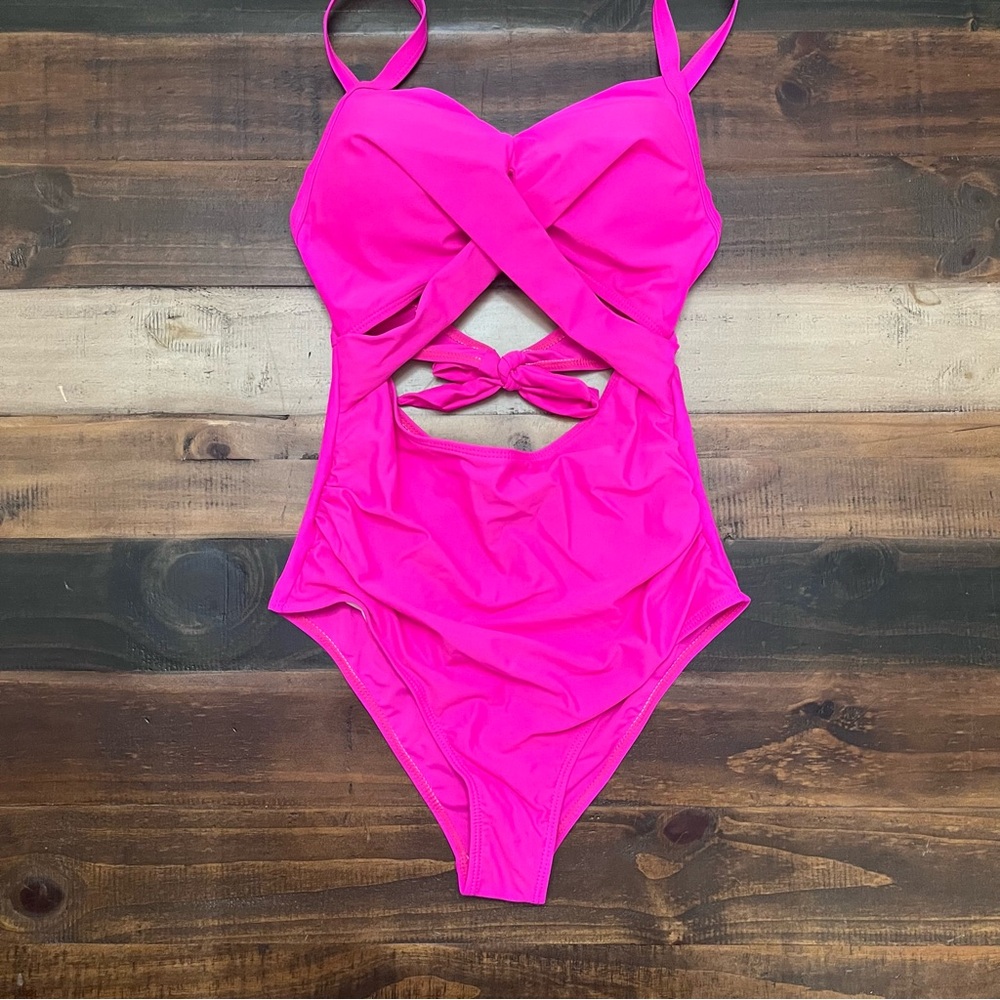 Hot pink cutout one piece swimsuit